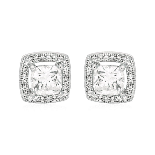 Cushion Earrings with Cubic Zirconia in Sterling Silver freeshipping - Higher Class Elegance