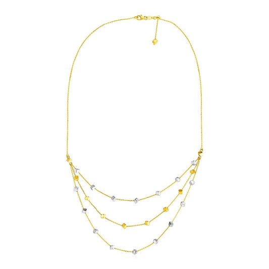 14k Tri Color Gold Three Part Necklace with Polished Cubes freeshipping - Higher Class Elegance