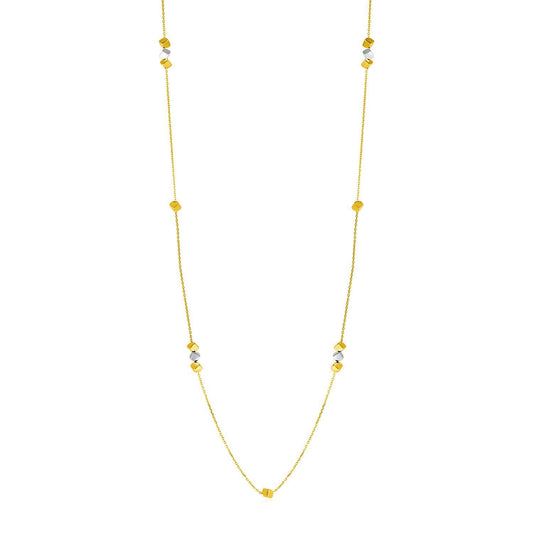 14k Two Tone Gold Station Necklace with Polished Cubes freeshipping - Higher Class Elegance