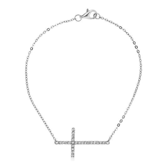 Sterling Silver Cross Bracelet with Cubic Zirconias freeshipping - Higher Class Elegance