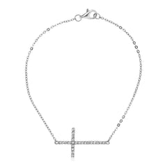 Sterling Silver Cross Bracelet with Cubic Zirconias freeshipping - Higher Class Elegance