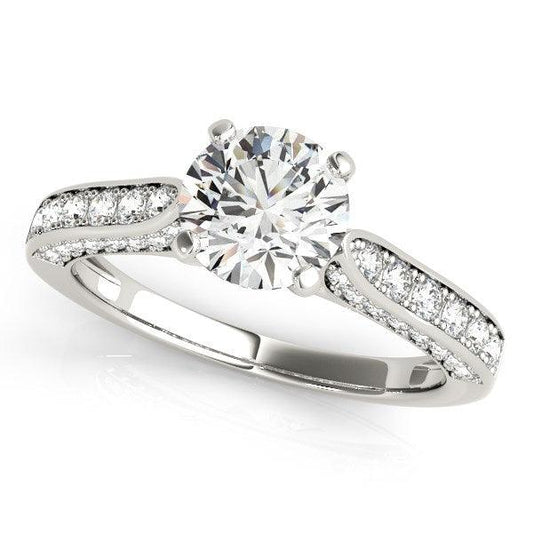 14k White Gold Round Cathedral Diamond Engagement Ring (1 1/2 cttw) freeshipping - Higher Class Elegance