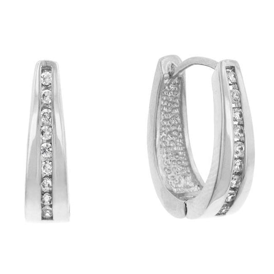 Elegant Rhodium Plated Finish Cubic Zirconia Hoop Earrings freeshipping - Higher Class Elegance