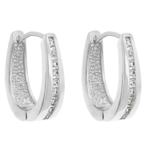 Elegant Rhodium Plated Finish Cubic Zirconia Hoop Earrings freeshipping - Higher Class Elegance