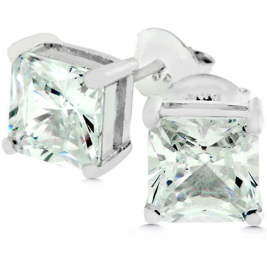 Sterling Silver Princess Cut Stud Earrings freeshipping - Higher Class Elegance