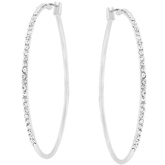 2 Inch Rhodium Plated Finish Cubic Zirconia Hoop Earrings freeshipping - Higher Class Elegance