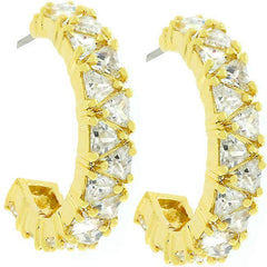 Trillion Cut Cubic Zirconia Hoop Earrings Goldtone Finish freeshipping - Higher Class Elegance
