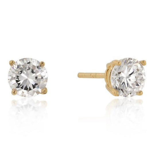 6mm New Sterling Round Cut Cubic Zirconia Studs Gold freeshipping - Higher Class Elegance