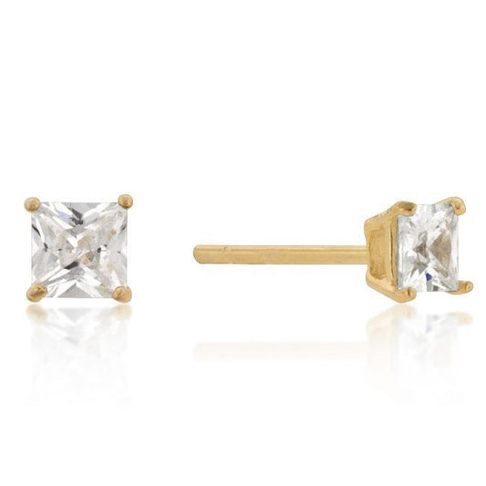 4mm New Sterling Princess Cut Cubic Zirconia Studs Gold freeshipping - Higher Class Elegance