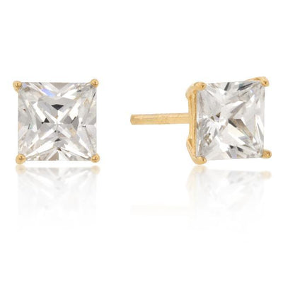 6mm New Sterling Princess Cut Cubic Zirconia Studs Gold freeshipping - Higher Class Elegance