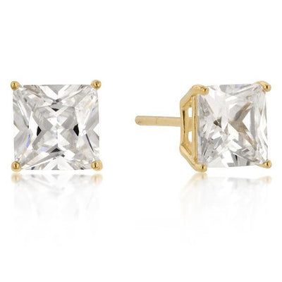 7mm New Sterling Round Cut Cubic Zirconia Studs Gold freeshipping - Higher Class Elegance