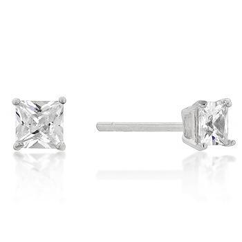 4mm New Sterling Princess Cut Cubic Zirconia Studs Silver freeshipping - Higher Class Elegance