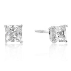 5mm New Sterling Princess Cut Cubic Zirconia Studs Silver freeshipping - Higher Class Elegance