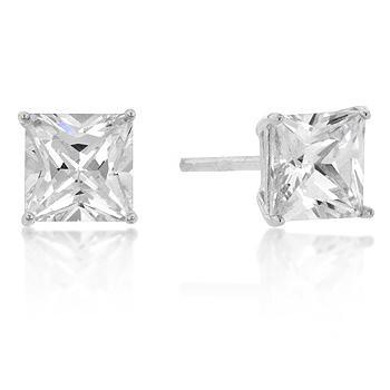 6mm New Sterling Princess Cut Cubic Zirconia Studs Silver freeshipping - Higher Class Elegance