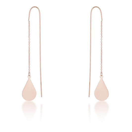 Chloe Rose Gold Stainless Steel Teardrop Threaded Drop Earrings freeshipping - Higher Class Elegance