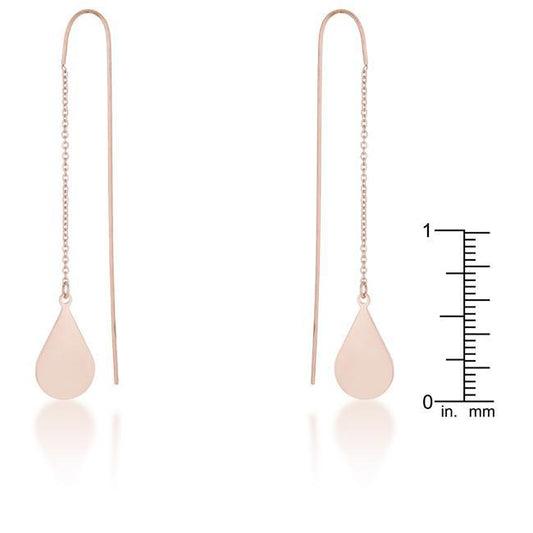 Chloe Rose Gold Stainless Steel Teardrop Threaded Drop Earrings freeshipping - Higher Class Elegance