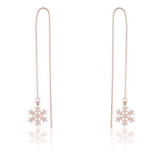 Noelle Rose Gold Stainless Steel Snowflake Threaded Drop Earrings freeshipping - Higher Class Elegance