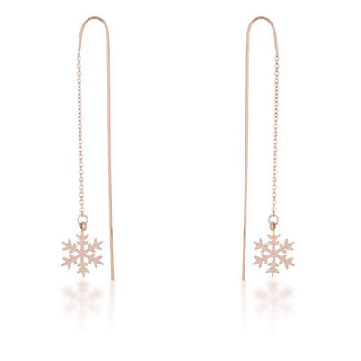 Noelle Rose Gold Stainless Steel Snowflake Threaded Drop Earrings freeshipping - Higher Class Elegance