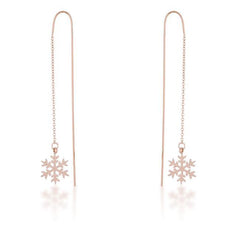 Noelle Rose Gold Stainless Steel Snowflake Threaded Drop Earrings freeshipping - Higher Class Elegance