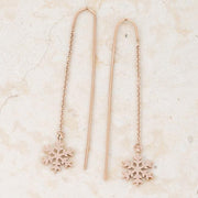 Noelle Rose Gold Stainless Steel Snowflake Threaded Drop Earrings freeshipping - Higher Class Elegance
