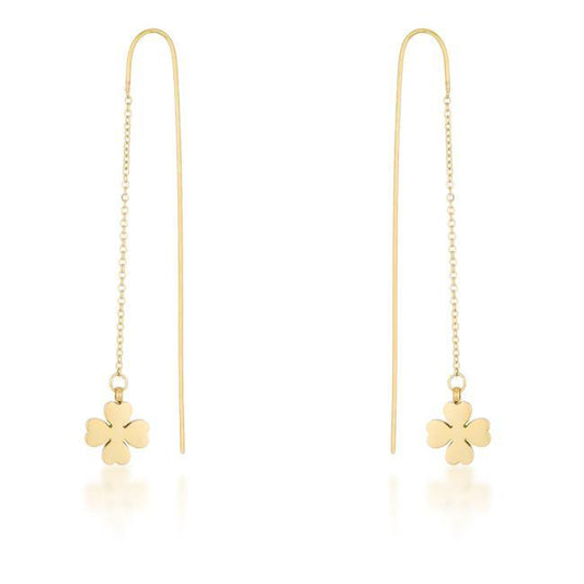 Patricia Gold Stainless Steel Clover Threaded Drop Earrings freeshipping - Higher Class Elegance
