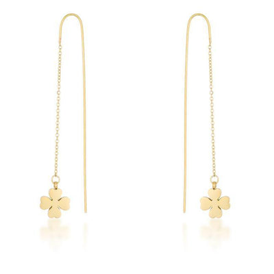 Patricia Gold Stainless Steel Clover Threaded Drop Earrings freeshipping - Higher Class Elegance