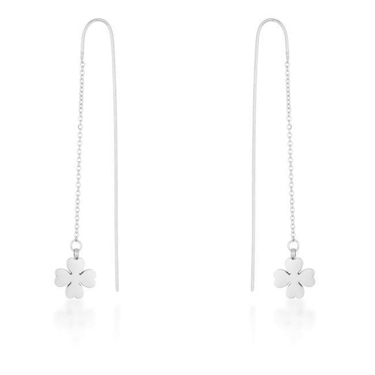 Patricia Rhodium Stainless Steel Clover Threaded Drop Earrings freeshipping - Higher Class Elegance