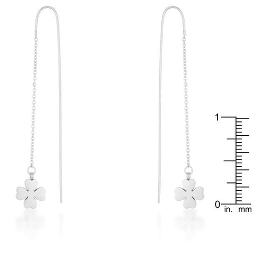 Patricia Rhodium Stainless Steel Clover Threaded Drop Earrings freeshipping - Higher Class Elegance