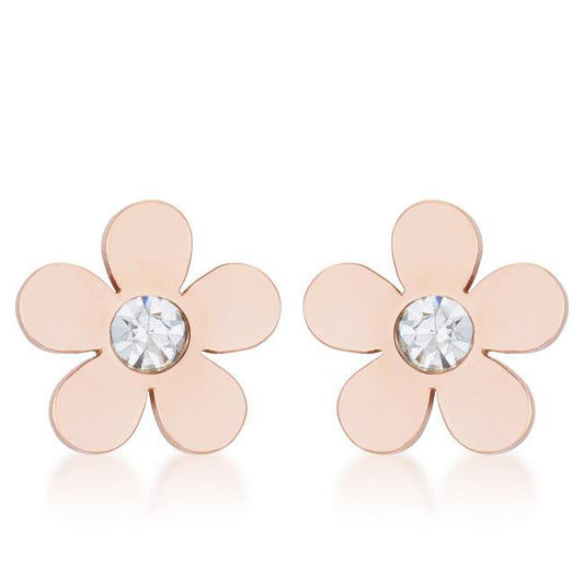 Daisy 0.3ct CZ Rose Gold Stainless Steel Flower Stud Earrings freeshipping - Higher Class Elegance