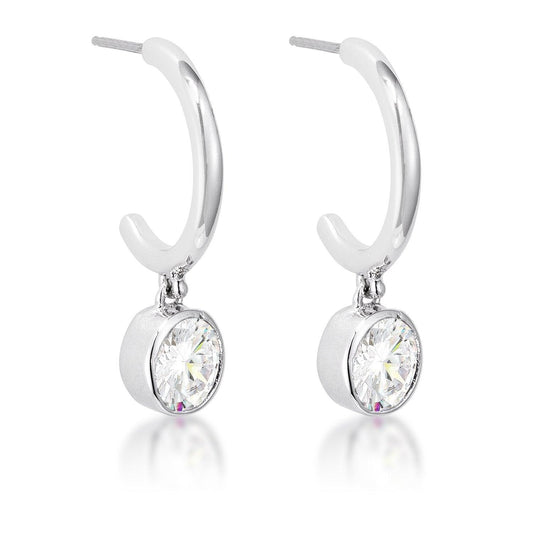 7mm Cz Rhodium Plated Drop Hooplet Earrings freeshipping - Higher Class Elegance