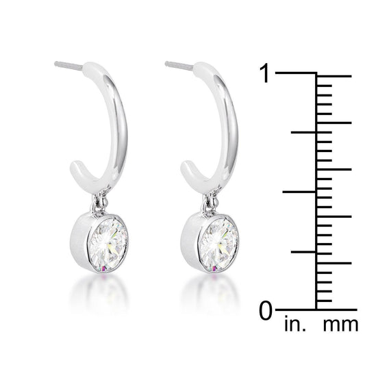 7mm Cz Rhodium Plated Drop Hooplet Earrings freeshipping - Higher Class Elegance