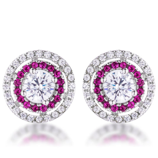 Fuchsia CZ Double Halo Studs freeshipping - Higher Class Elegance