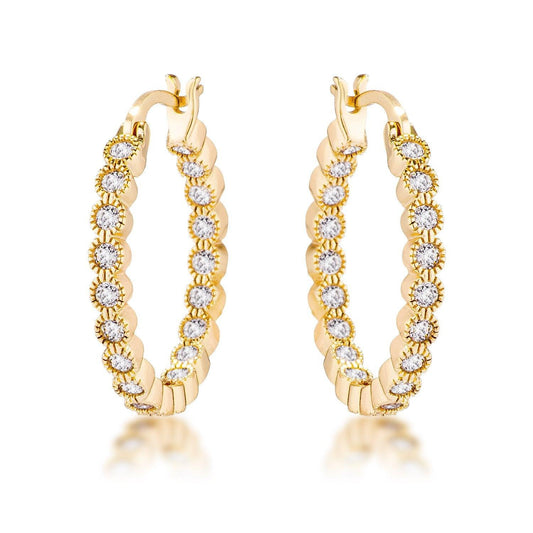 Gold Plated Dotted Clear CZ Round Bezel Hoop Earrings freeshipping - Higher Class Elegance