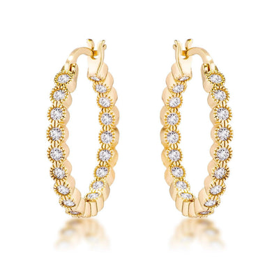 Gold Plated Dotted Clear CZ Round Bezel Hoop Earrings freeshipping - Higher Class Elegance