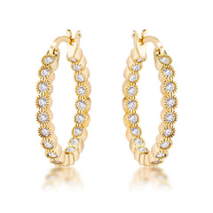 Gold Plated Dotted Clear CZ Round Bezel Hoop Earrings freeshipping - Higher Class Elegance