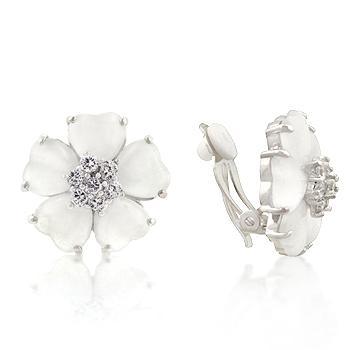 White Flower Nouveau Clip Earrings freeshipping - Higher Class Elegance