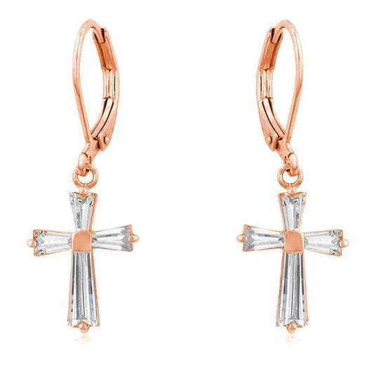 Rose Gold Plated CZ Cross Drop Earrings freeshipping - Higher Class Elegance