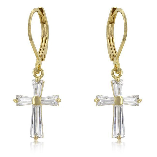 Cubic Zirconia Goldtone Finish Cross Earrings freeshipping - Higher Class Elegance