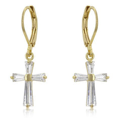 Cubic Zirconia Goldtone Finish Cross Earrings freeshipping - Higher Class Elegance