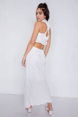 2 Pc Off White Boho Crop Top & Maxi Skirt freeshipping - Higher Class Elegance