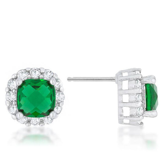 Liz 2ct Emerald CZ Rhodium Classic Cushion Stud Earrings freeshipping - Higher Class Elegance