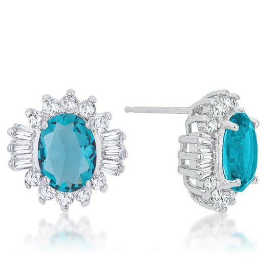 Chrisalee 3.3ct Aqua CZ Rhodium Classic Stud Earrings freeshipping - Higher Class Elegance
