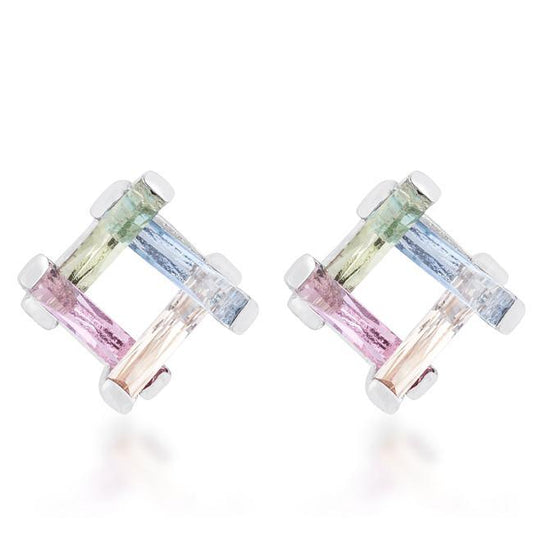 Myra 10ct Multicolor CZ Rhodium Stud Earrings freeshipping - Higher Class Elegance