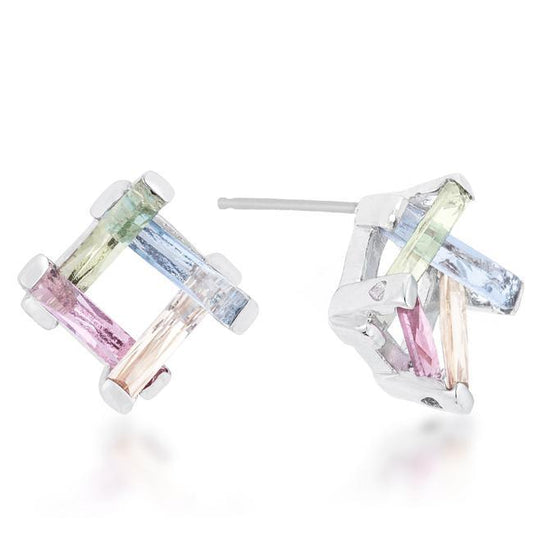 Myra 10ct Multicolor CZ Rhodium Stud Earrings freeshipping - Higher Class Elegance