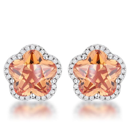 Floral Cut Champagne CZ Stud Earrings freeshipping - Higher Class Elegance