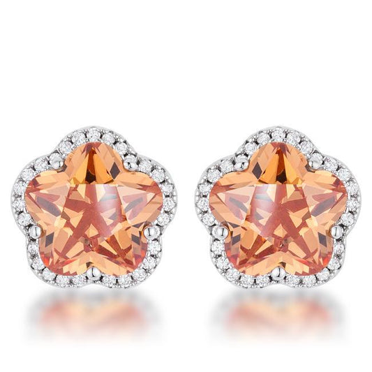 Floral Cut Champagne CZ Stud Earrings freeshipping - Higher Class Elegance
