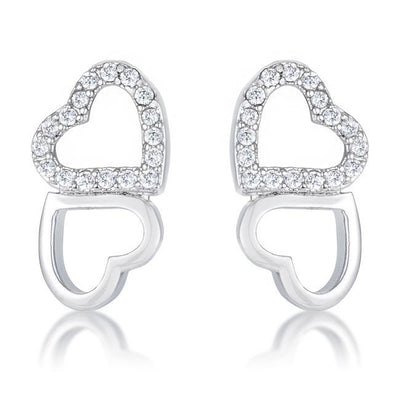 .17 Ct Melded Hearts Rhodium and CZ Stud Earrings freeshipping - Higher Class Elegance