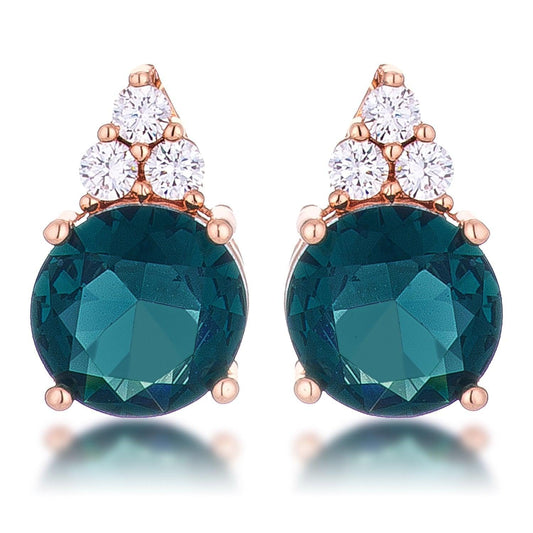 Simple Rose Gold Plated 9mm Blue Green CZ Stud Earring freeshipping - Higher Class Elegance