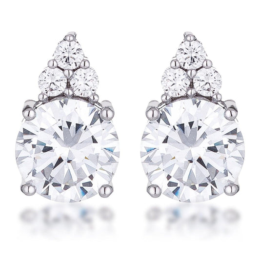 Simple Rhodium Plated 9mm Clear CZ Stud Earring freeshipping - Higher Class Elegance