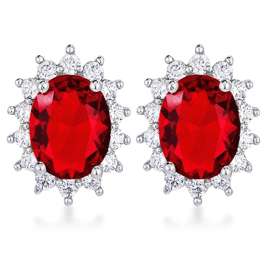 Rhodium Plated Ruby Red Petite Royal Oval Earrings freeshipping - Higher Class Elegance